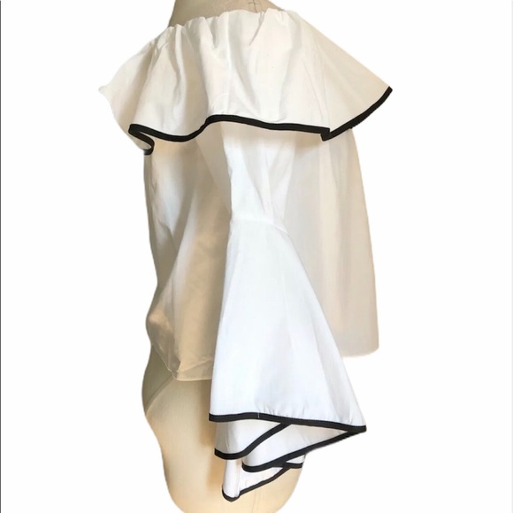 ZARA Ruffled Sleeve Off The Shoulder Top White - Picture 5 of 7